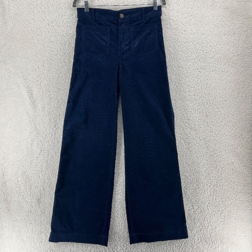 LOFT Palmer Wide Leg Corduroy Pants Womens 2 Navy Blue High Rise Patch Pocket